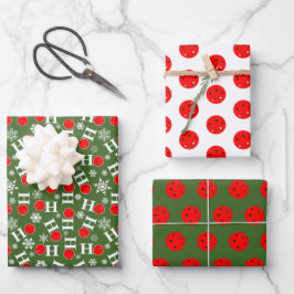 グリーンレッドピックボールクリスマスホホホホホホスノーフレーク ラッピングペーパーシート