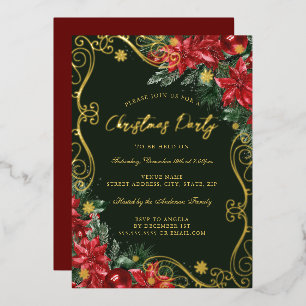 グリーンレッドフェスティバルフラワースワールクリスマスパーティー 箔招待状