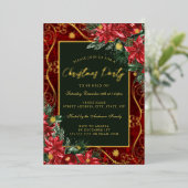 グリーンレッドフェスティバルフラワーフレームクリスマスパーティー 箔招待状 (立ち正面)