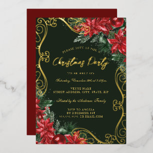 グリーンレッドフェスティバルフローラスワールクリスマスパーティー 箔招待状
