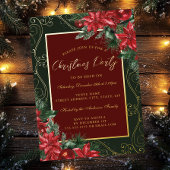 グリーンレッドフェスティバルフローラフレームクリスマスパーティー 箔招待状