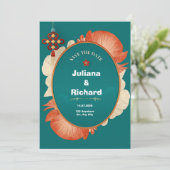 グリーンレッドフラワーデコレーション結婚式招待状 招待状 (スタンド正面)