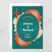 グリーンレッドフラワーデコレーション結婚式招待状 招待状 (正面/裏面)