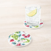 グリーンレッドフルーツフードパターンブドウさくらんぼ コースター (側面)