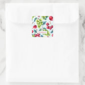 グリーンレッドフルーツフードパターンブドウさくらんぼ スクエアシール (バッグ)