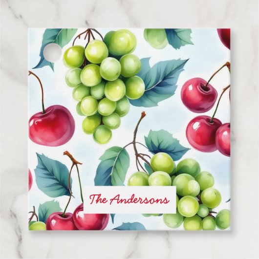 グリーンレッドフルーツフードパターンブドウさくらんぼ フェイバータグ (正面)