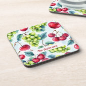グリーンレッドフルーツブドウさくらんぼ水彩 コースター (左側)