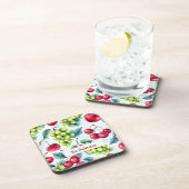 グリーンレッドフルーツブドウさくらんぼ水彩 コースター (右側)