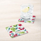 グリーンレッドフルーツブドウさくらんぼ水彩 スクエアペーパーコースター (インサイチュ)