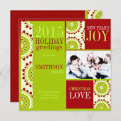 グリーンレッドフルーティクリスマスホリデー3フォトカード シーズンカード (正面/裏面)