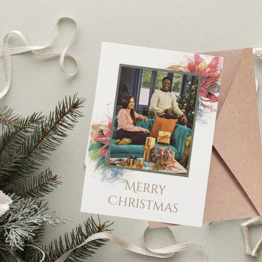 グリーンレッドフローライラストレーションクリスマスグリーティング 招待状