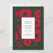 グリーンレッドフローラヴィンテージウォーターカラーホリデーカード (正面)