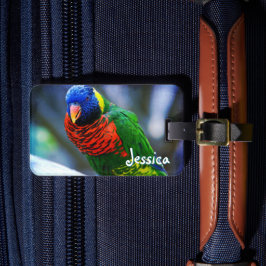 グリーンレッドブルーロリケート鳥の名前をカスタムするスクリプト ラゲッジタグ