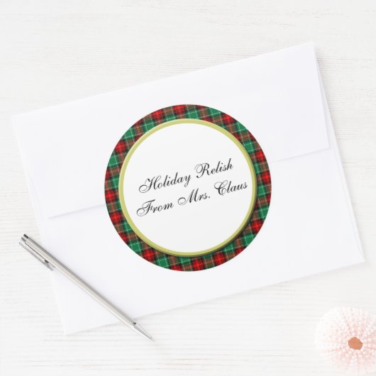 グリーンレッドプレイドカスタムベーキングホリデーステッカー ラウンドシール (封筒)