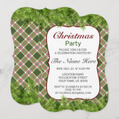 グリーンレッドプレイドパインブランチメリークリスマスパーティー 招待状 (正面/裏面)