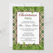 グリーンレッドプレイドパインブランチメリークリスマスパーティー