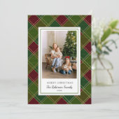 グリーンレッドプレイドフレームメリークリスマス シーズンカード (スタンド正面)