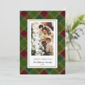 グリーンレッドプレイドフレームメリークリスマス シーズンカード (スタンド正面)