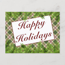 グリーンレッドプレイド&パインハッピーホリデーズグリーティング 案内ポストカード