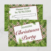 グリーンレッドプレイド&パインブランチクリスマスパーティー 出欠カード (正面/裏面)