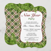 グリーンレッドプレイド&パインブランチニューイヤーパーティー 招待状 (正面/裏面)
