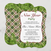 グリーンレッドプレイド&パインブランチニューイヤーパーティー 招待状 (正面/裏面)