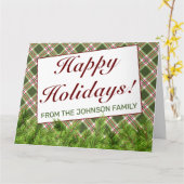 グリーンレッドプレイド&パインホリデーフォールディンググリーティング カード (黄色い花)