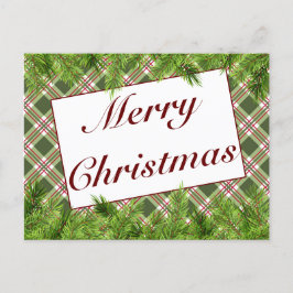 グリーンレッドプレイド&パインメリークリスマスグリーティング 案内ポストカード
