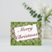 グリーンレッドプレイド&パインメリークリスマスグリーティング 案内ポストカード (スタンド正面)