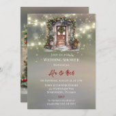 グリーンレッドベリーデコードアライトウェディングシャワー 招待状 (正面/裏面)