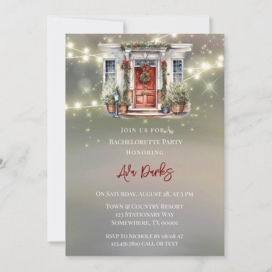 グリーンレッドベリーデコードアライトバチェロレッテ 招待状 (正面)