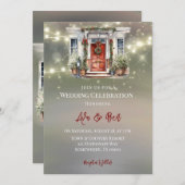 グリーンレッドベリーデコードアライト結婚ズ 招待状 (正面/裏面)