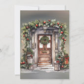 グリーンレッドベリーデコールドアライトカップルシャワー 招待状 (裏面)