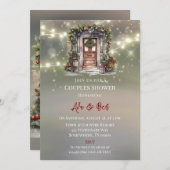 グリーンレッドベリーデコールドアライトカップルシャワー 招待状 (正面/裏面)