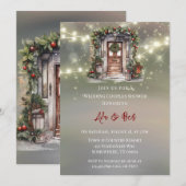 グリーンレッドベリーデコールドアライトカップルシャワー 招待状 (正面/裏面)