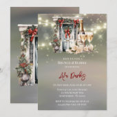 グリーンレッドベリーデコールドアライトブランチ&バブリー 招待状 (正面/裏面)