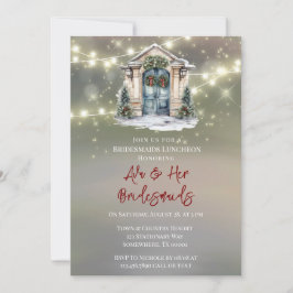 グリーンレッドベリーデコールドアライトブリデスメイドランチ 招待状