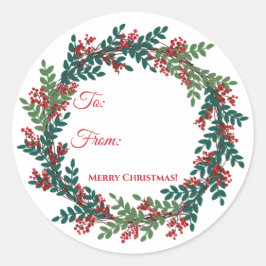 グリーンレッドベリーリースクリスマスギフトシール ラウンドシール