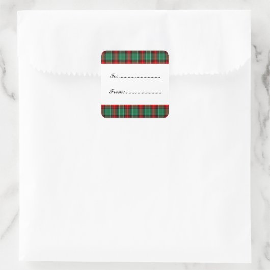 グリーンレッドホリデイプレイドカスタムギフトステッカー スクエアシール (バッグ)