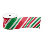 グリーンレッドホワイトキャンディストライプー包装紙 サテンリボン (リール)