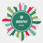 グリーンレッドホワイトスターバストストライプズドッグクリスマス オーナメントカード (裏面)