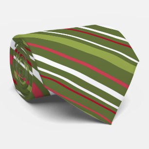 グリーンレッドホワイトストライプのクリスマスタイ ネクタイ
