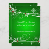 グリーンレッドホワイトホリーホリデー招待状カード 招待状 (正面/裏面)
