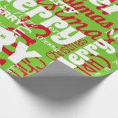 グリーンレッドメリークリスマスの繰り返し語 ラッピングペーパー (角)