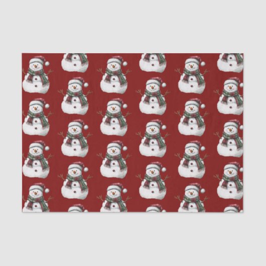 グリーンレッドメリークリスマスツリーズ雪だるま 薄葉紙 (正面)