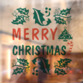 グリーンレッドメリークリスマスホリー ウィンドウサイン (シート2)