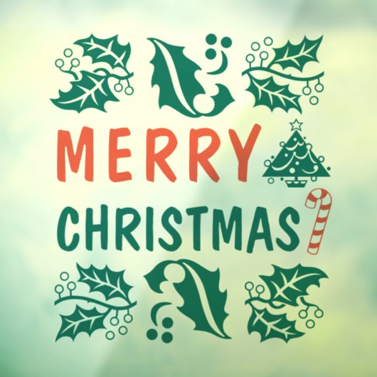 グリーンレッドメリークリスマスホリー ウィンドウサイン (シート3)