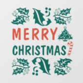 グリーンレッドメリークリスマスホリー ウィンドウサイン (シート)