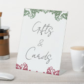 グリーンレッドレースエレガントフィエスタウェディングギフトカード 台座サイン (インサイチュ)