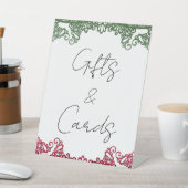 グリーンレッドレースエレガントフィエスタウェディングギフトカード 台座サイン (インサイチュ)